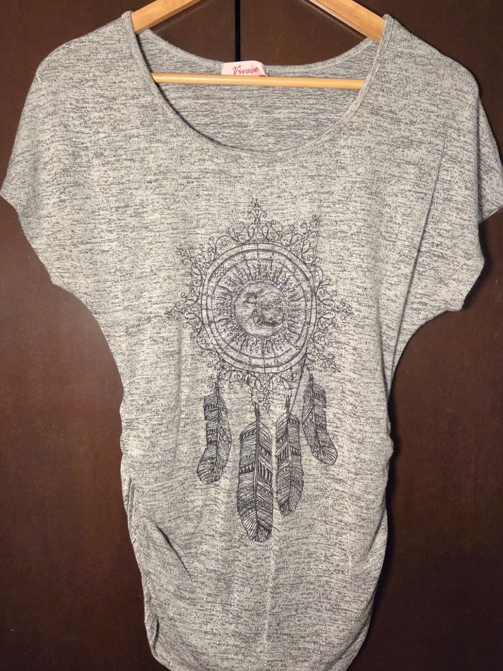 Gray Dreamcatcher Short Sleeve Women's Tee Women Size Large Juniors'